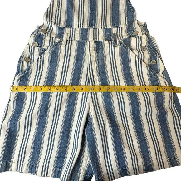 Vintage SKOOZI Blue & White Cotton Striped Shortalls Short Overalls Size Small - Picture 5 of 9